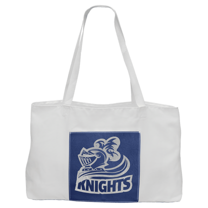 White Bag with 5" Blue/Silver 19" x 12" Laserable Leatherette Gusset