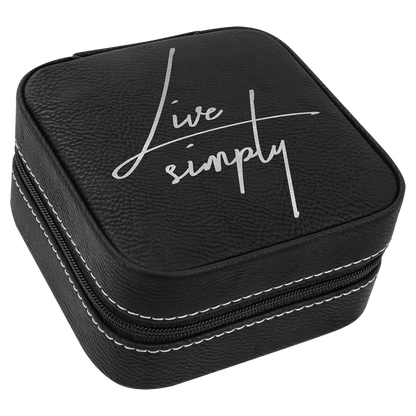 Black/Silver Laserable Leatherette Travel Jewelry Box with Black 4" X 4" Lining