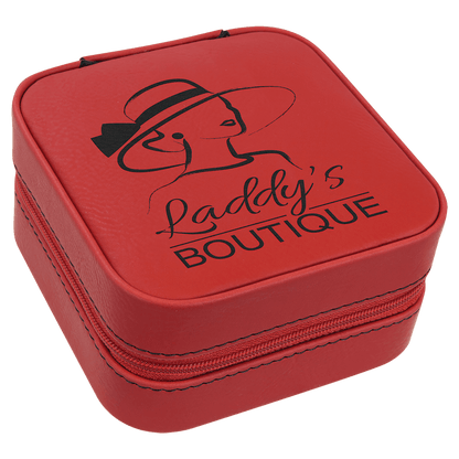 Red Laserable Leatherette Travel Jewelry Box with Black 4" X 4" Lining