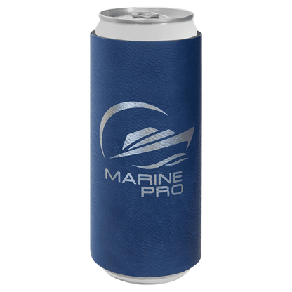 Blue/Silver Laserable Leatherette Slim Beverage Holder