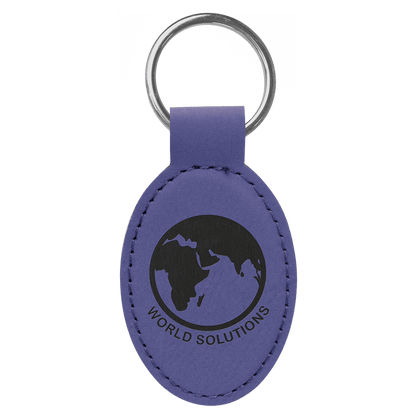 Purple 3" x 1 3/4" Laserable Leatherette Oval Keychain