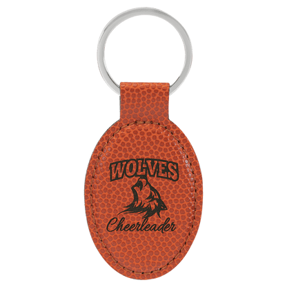 Basketball 3" x 1 3/4" Laserable Leatherette Oval Keychain