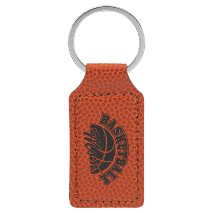 Basketball 2 3/4" x 1 1/4" Laserable Leatherette Rectangle Keychain