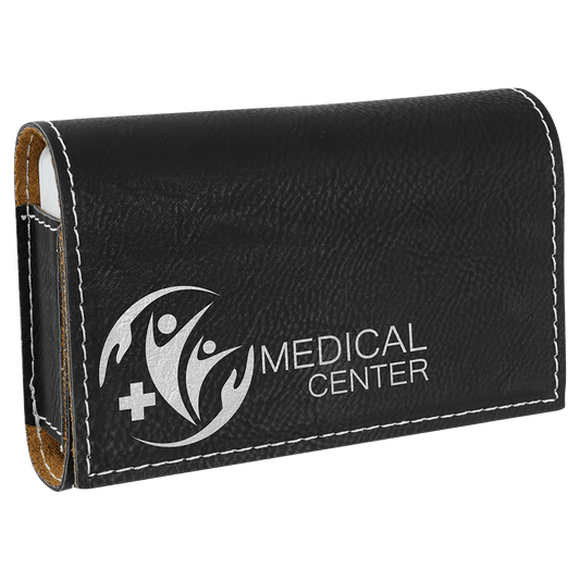 Black/Silver 4 3/4" x 3 1/8" Laserable Leatherette Pill Box