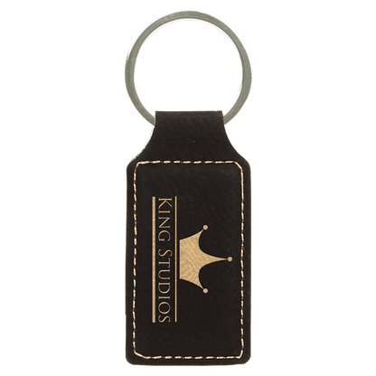 Black/Gold 2 3/4" x 1 1/4" Laserable Leatherette Rectangle Keychain