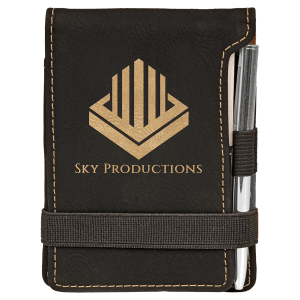 Black/Gold Leatherette Mini Notepad with Pen