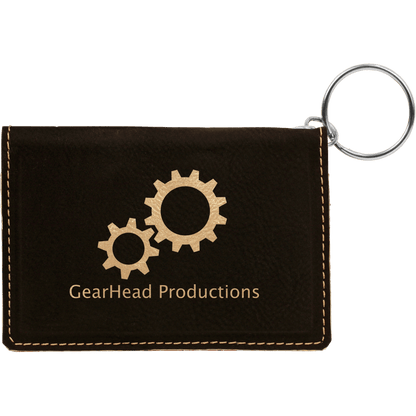 Black/Gold 4 1/4" x 3" Laserable Leatherette Keychain ID Holder