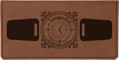Dark Brown 6 3/4" x 3 1/2" Laserable Leatherette Checkbook Cover