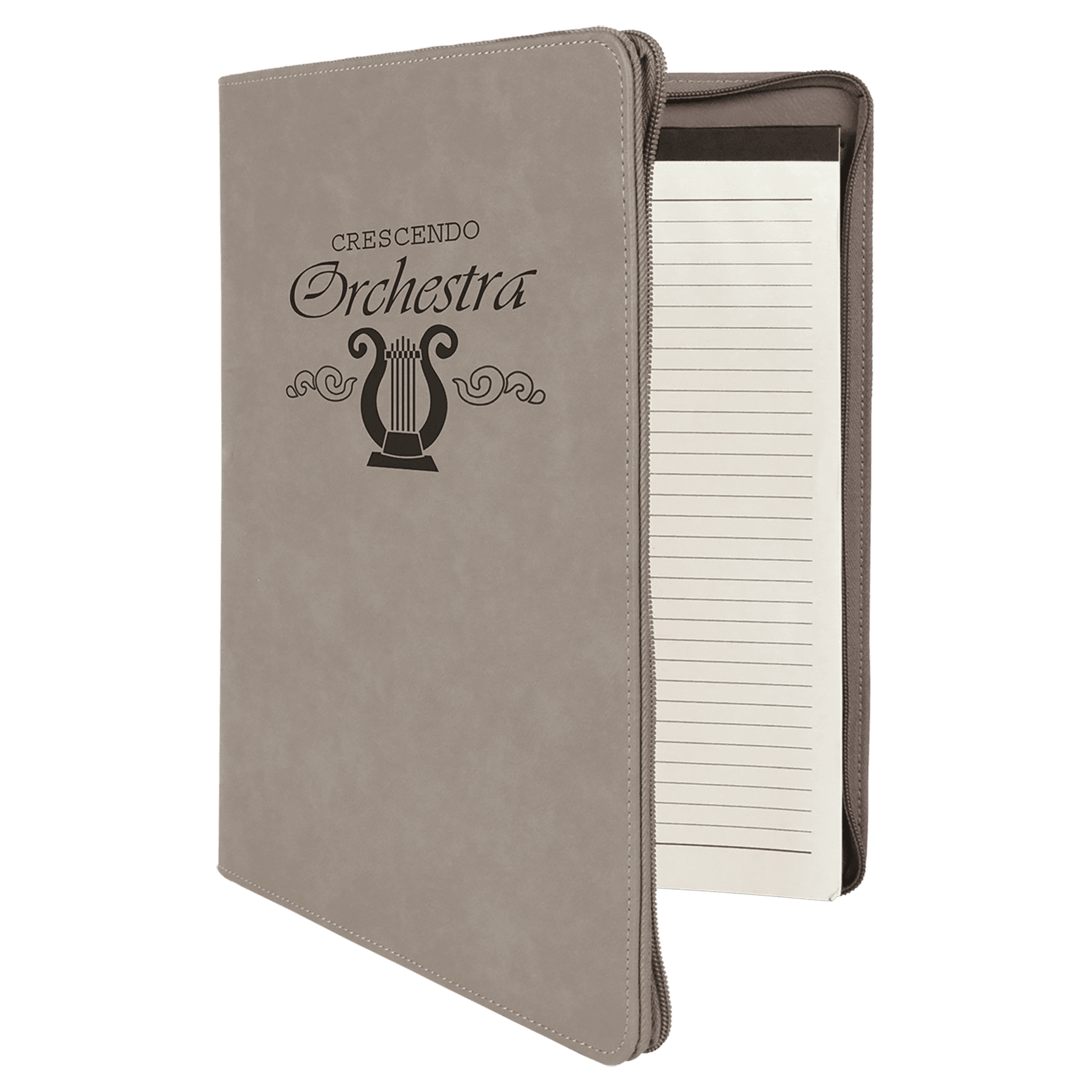 Gray 9 1/2" x 12" w/ Zipper Laserable Leatherette Portfolio with Notepad
