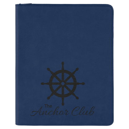 Blue/Black 9 1/2" x 12" w/ Zipper Laserable Leatherette Portfolio with Notepad