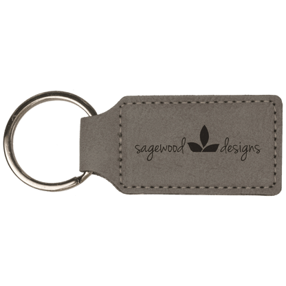Gray 2 3/4" x 1 1/4" Laserable Leatherette Rectangle Keychain