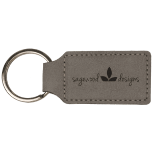 Gray Leatherette Rectangle Keychain