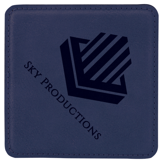 Blue/Black 4" x 4" Square Laserable Leatherette Coaster