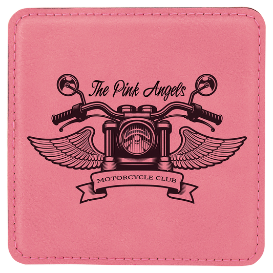 Pink 4" x 4" Square Laserable Leatherette Coaster