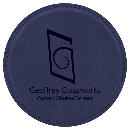 Blue/Black 4" Round Laserable Leatherette Coaster