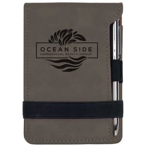 Gray Leatherette Mini Notepad with Pen