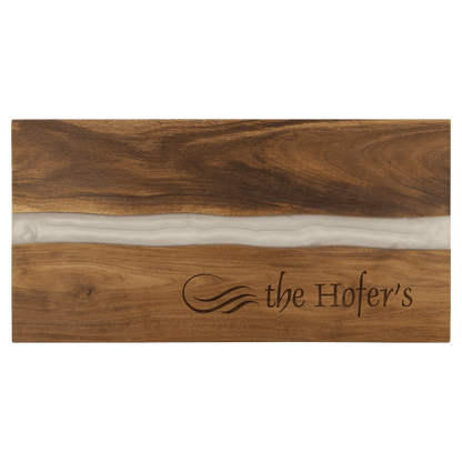 18" x 9" Acacia with White Pearl Resin Serving Board