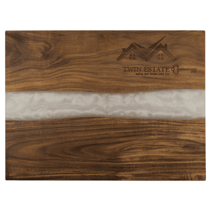 15 3/4" x 11 3/4" Acacia with White Pearl Resin Serving Board