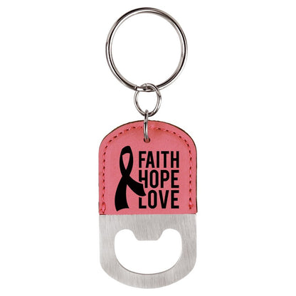 Pink Oval Laserable Leatherette Bottle Opener Keychain