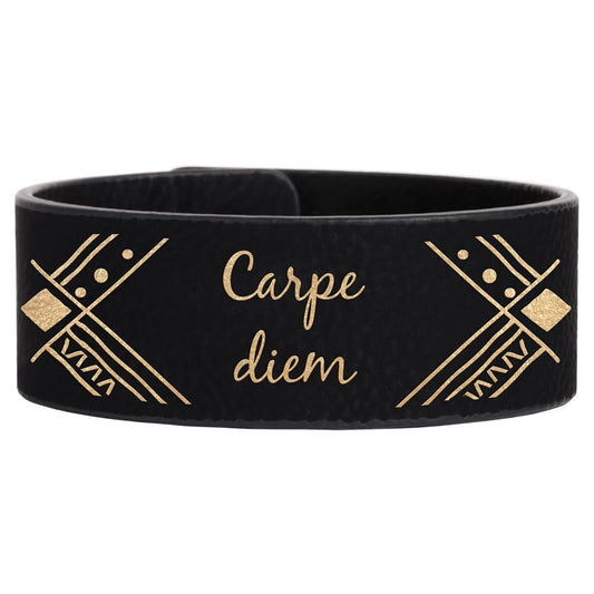 Black/Gold 9 1/2" x 1" Laserable Leatherette Cuff Bracelet