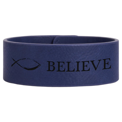 Blue/Black 9 1/2" x 1" Laserable Leatherette Cuff Bracelet