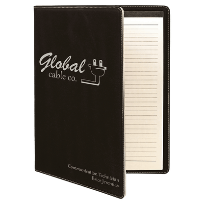 Black/Silver 9 1/2" x 12" Laserable Leatherette Portfolio with Notepad