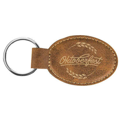 Rustic/Gold 3" x 1 3/4" Laserable Leatherette Oval Keychain
