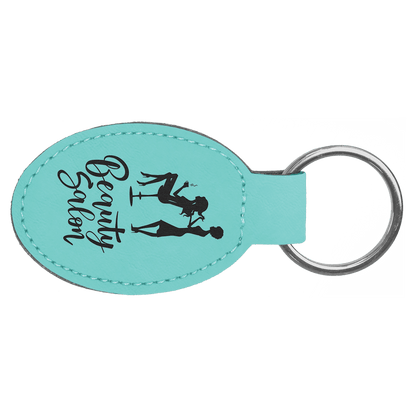 Teal 3" x 1 3/4" Laserable Leatherette Oval Keychain