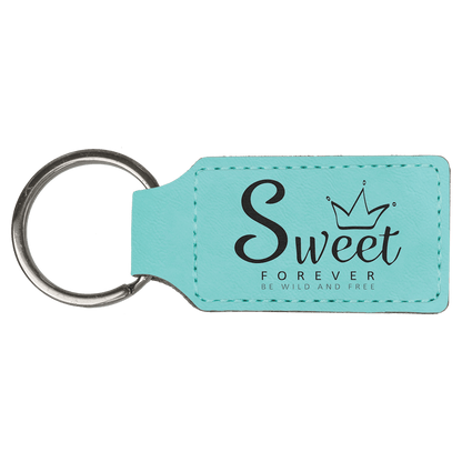 Teal 2 3/4" x 1 1/4" Laserable Leatherette Rectangle Keychain
