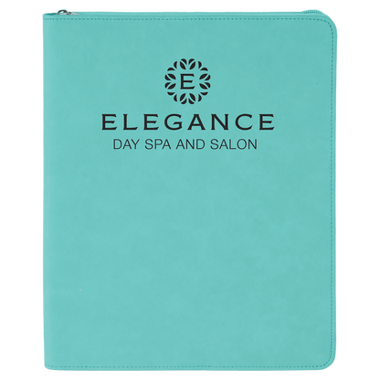 Teal 9 1/2" x 12" w/ Zipper Laserable Leatherette Portfolio with Notepad