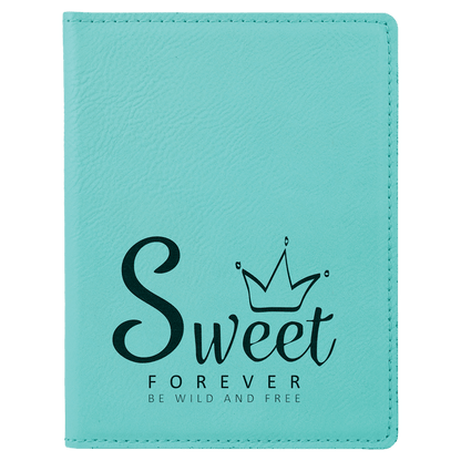 Teal 4 1/4" x 5 1/2" Laserable Leatherette Passport Holder