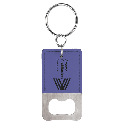 Purple Rectangle Laserable Leatherette Bottle Opener Keychain
