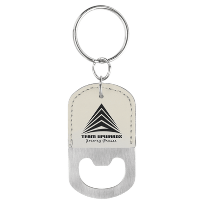 White Oval Laserable Leatherette Bottle Opener Keychain