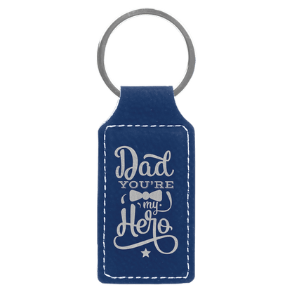 Blue/Silver 2 3/4" x 1 1/4" Laserable Leatherette Rectangle Keychain
