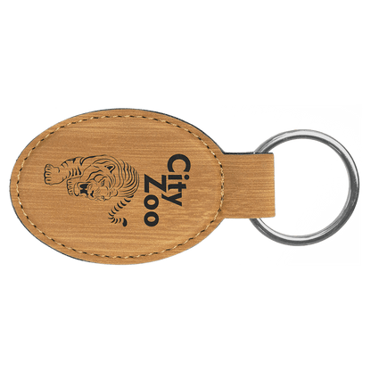 Bamboo 3" x 1 3/4" Laserable Leatherette Oval Keychain