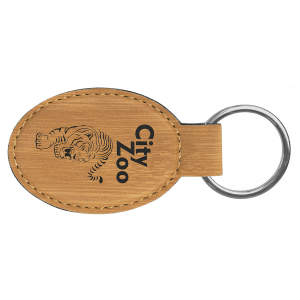 Bamboo Leatherette Oval Keychain
