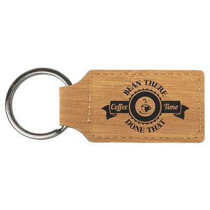 Bamboo 2 3/4" x 1 1/4" Laserable Leatherette Rectangle Keychain