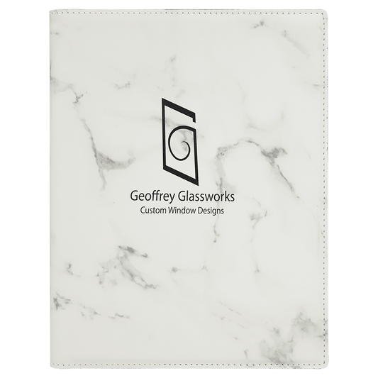 7" x 9" White Marble Laserable Leatherette Small Portfolio with Notepad