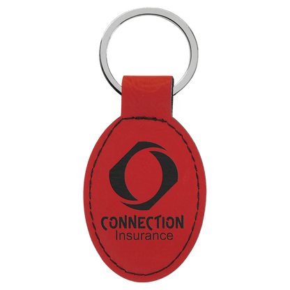 Red 3" x 1 3/4" Laserable Leatherette Oval Keychain