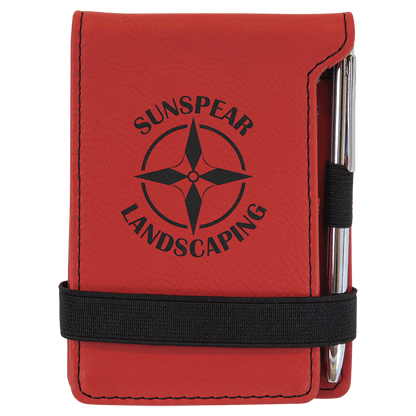 Red 3 1/4" x 4 3/4" Laserable Leatherette Mini Notepad with Pen