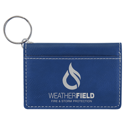 Blue/Silver 4 1/4" x 3" Laserable Leatherette Keychain ID Holder