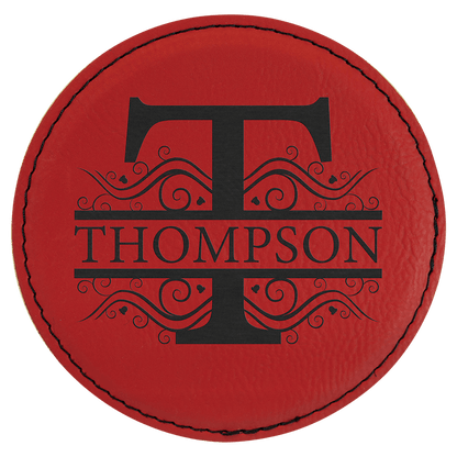Red 4" Round Laserable Leatherette Coaster