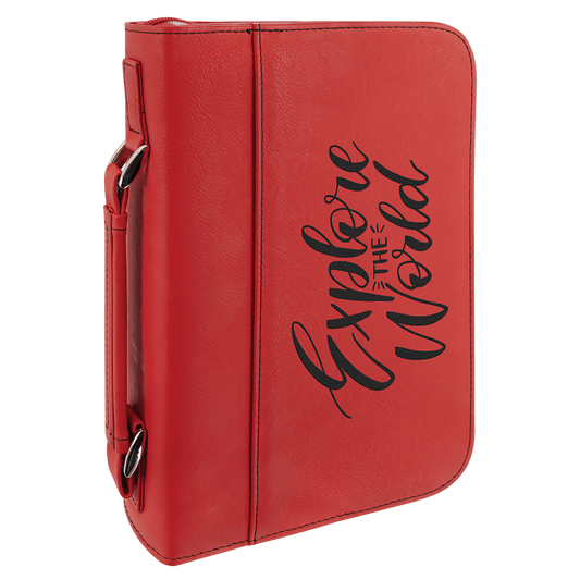 7 1/2" x 10 3/4" Red Leatherette Book/Bible Cover with Handle and Zipper