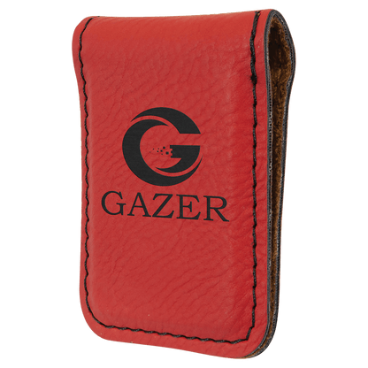 Red 1 3/4" x 2 1/2" Laserable Leatherette Money Clip