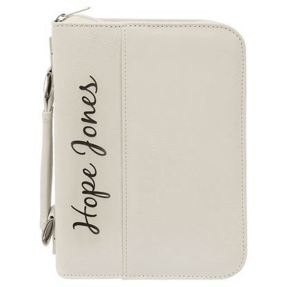 White 6 3/4" x 9 1/4" Leatherette Book/Bible Cover with Handle & Zipper