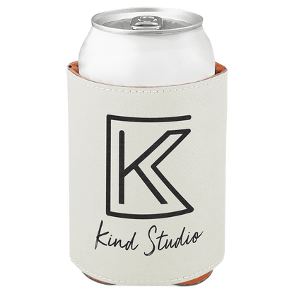 White 3 3/4" Laserable Leatherette Beverage Holder