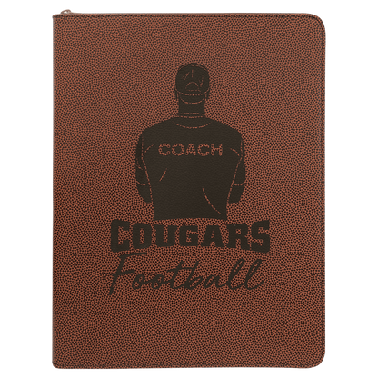 Football 9 1/2" x 12" w/ Zipper Laserable Leatherette Portfolio with Notepad