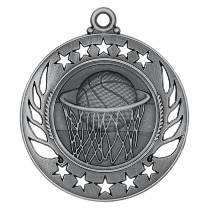 Antique Silver 2 1/4" Basketball Galaxy Medal