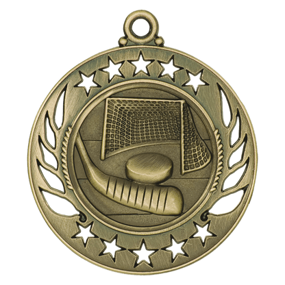 Antique Gold 2 1/4" Hockey Galaxy Medal