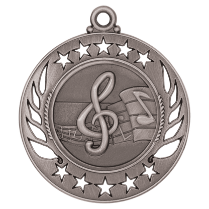 Antique Silver 2 1/4" Music Galaxy Medal